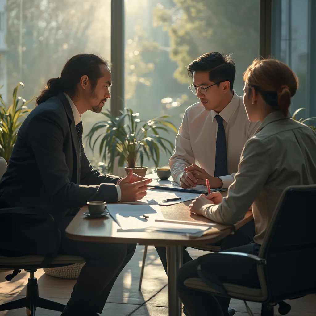 Equipo de consultores en una reunión estratégica.